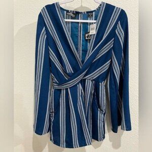 New Angie Boho Festival Plunge Romper Nautical Lightweight Striped Beachy